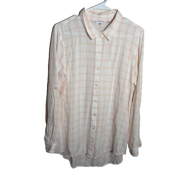 Calvin Klein Blouse Women's Medium Plaid Button Up Long Sleeve Casual Top - Picture 1 of 9
